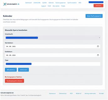 Manuelle Buchungssperre bearbeiten oder löschen