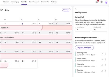 HomeToGo Bereich Import und Export